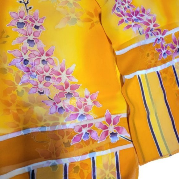 Handmade Handpainted Pure Silk Chiffon Scarf Floral Rectangular Long Scarf - Picture 6 of 9